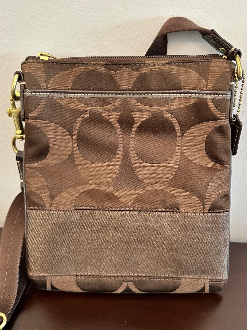 Y2K Coach Signature Swingpack Crossbody Bag Dark Brown Canvas & Leather
